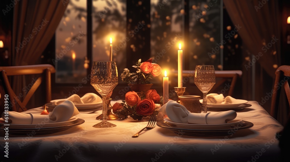 candlelit dinner setting for two