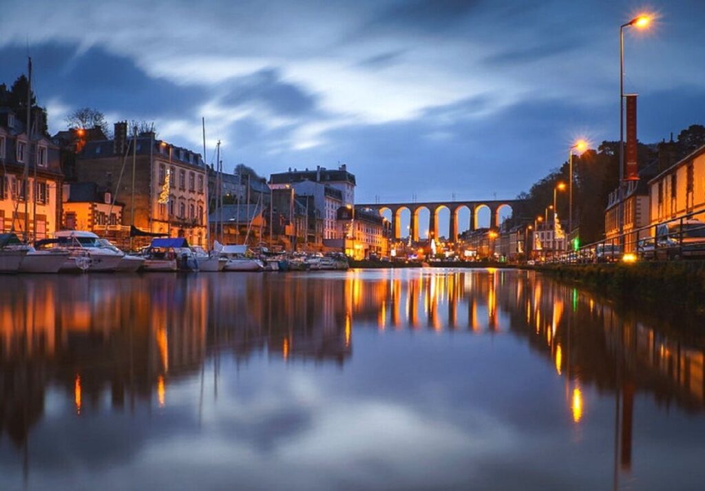 coucher de soleil sur le port de morlaix