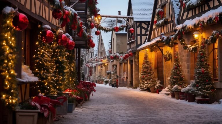 decorations de noel dans une rue francaise