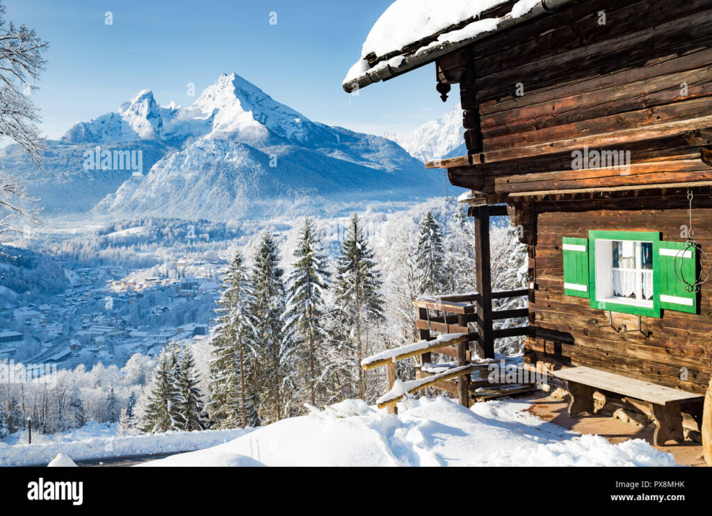 paysage alpin avec chalets enneiges