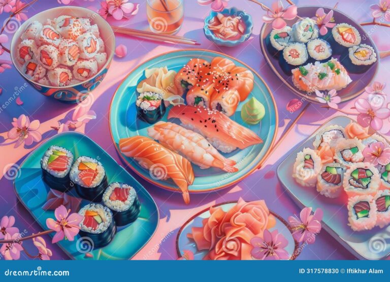 sushi colore sur une table en bois