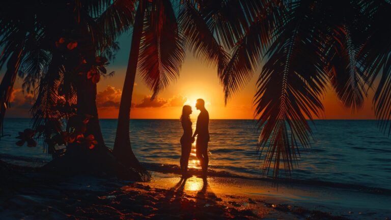 un couple senlacant sous un ciel etoile