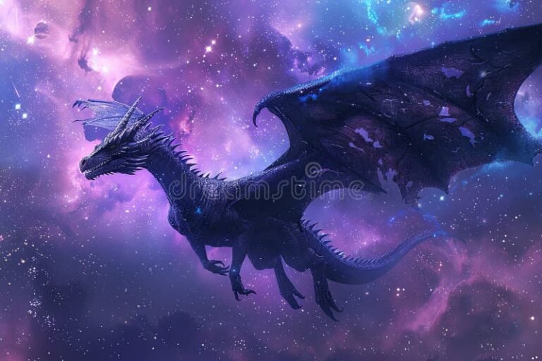 un dragon volant dans un ciel etoile