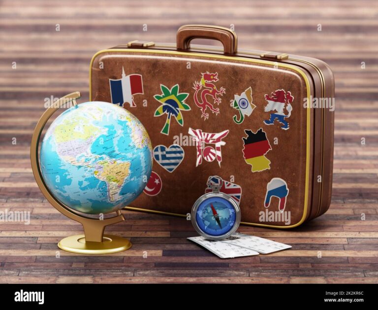 un globe terrestre avec des bagages colores