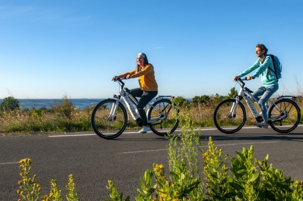 un velo electrique sur une route verte