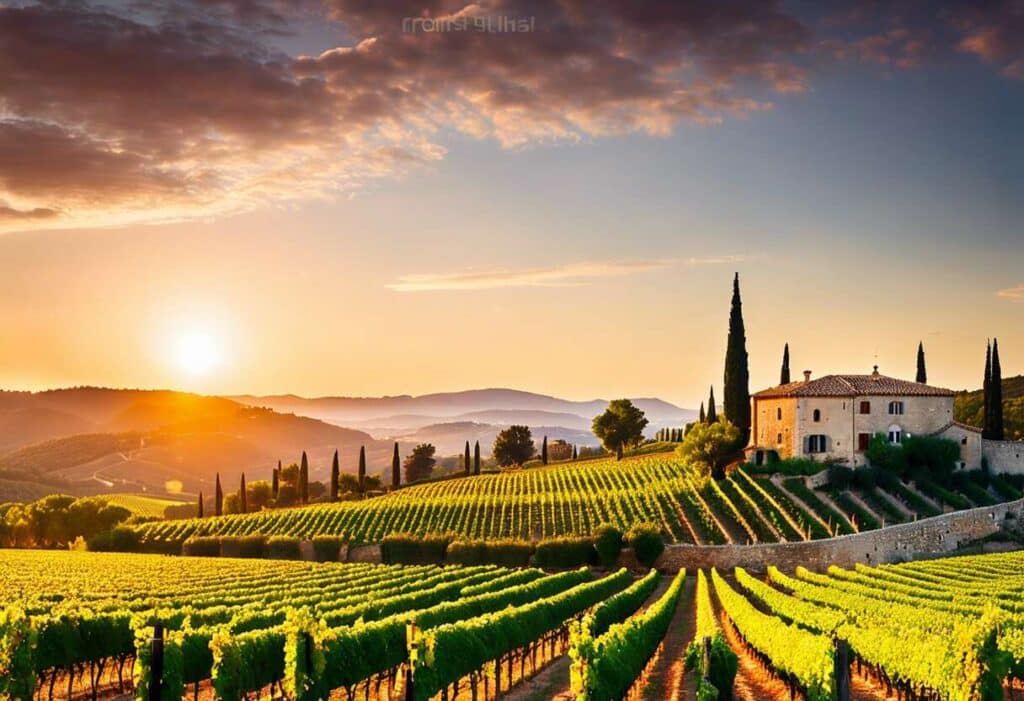 vignes du chateau de berne au coucher de soleil